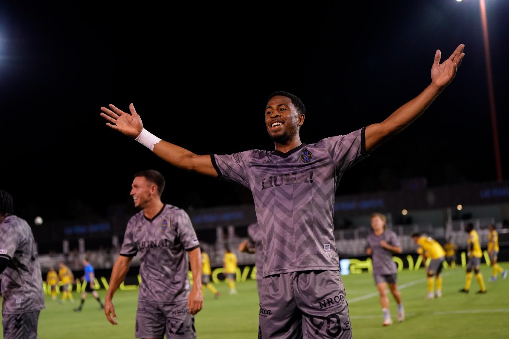 Las Vegas Lights FC forward Khori Bennett celebrating a goal