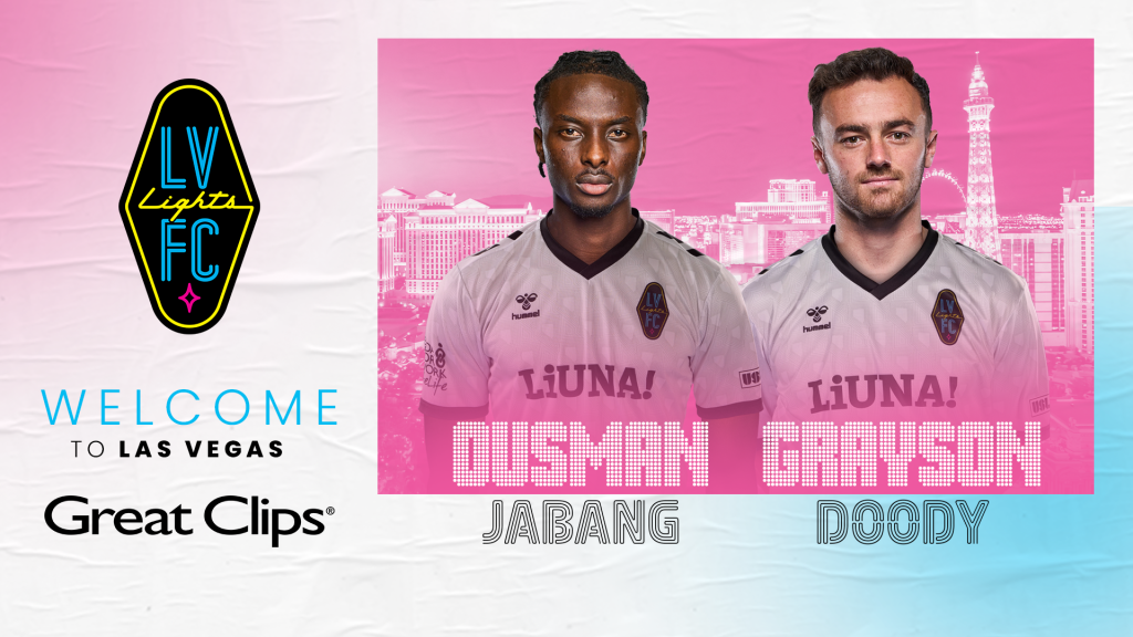 Graphic da la bienvenida a los nuevos cedidos de Las Vegas Lights FC Ousman Jabang y Grayson Doody
