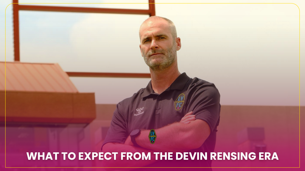 Article cover for "What to expect from the Devin Rensing era", featuring the new Las Vegas Lights head coach Devin Rensing.