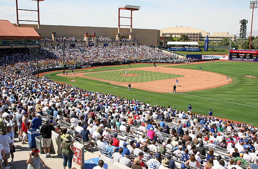 A packed crowd watches a Chicago Cubs exhibition game, 2017