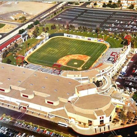 Aerial photo of the rebuilt Cashman Field stadium