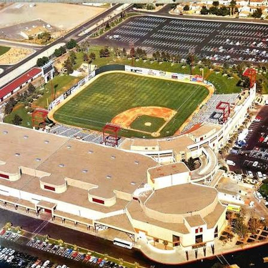 Aerial view of the modern Cashman Field and its parking lots